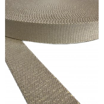 Belt cotton Strap 40mm Βeige with Gold Thread